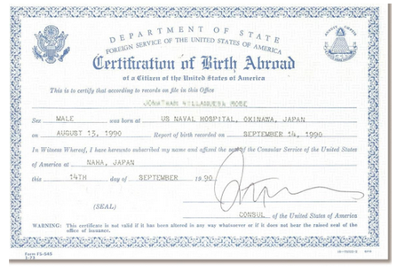 A certificate of birth of a child

Description automatically generated